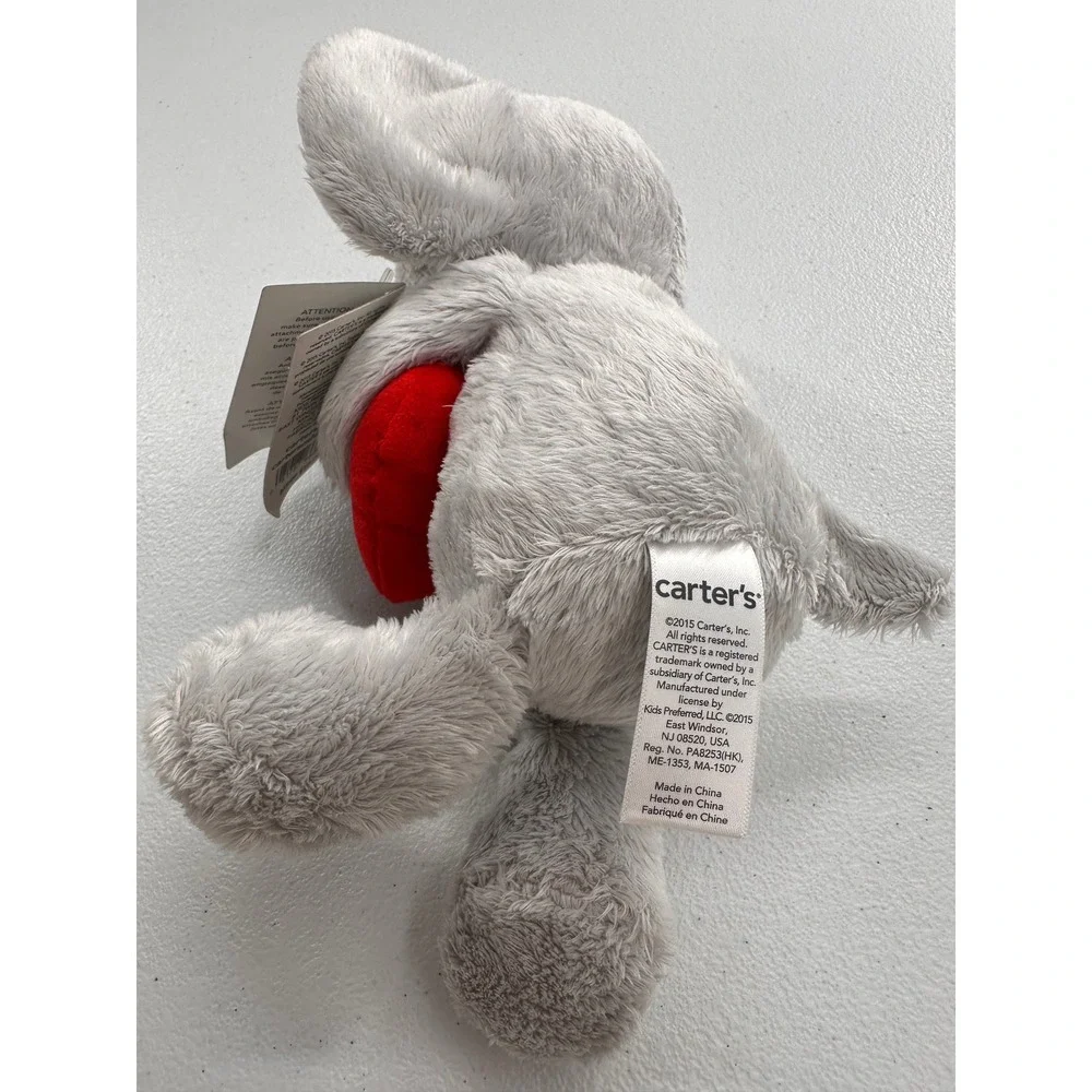 Carters‎ Grey Elephant Plush Red Heart Stuffed Animal 66845 2015 NWT